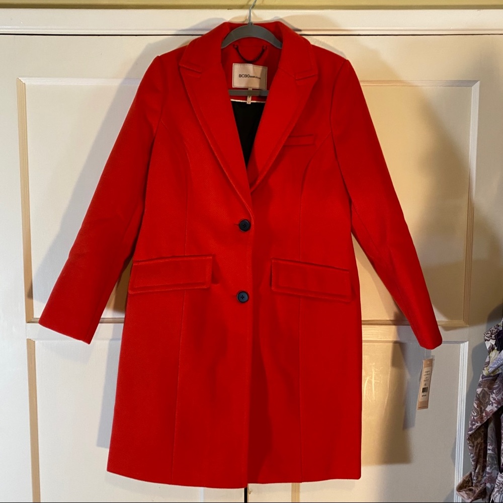 BCBGeneration Cherry Red Long Coat M NWT